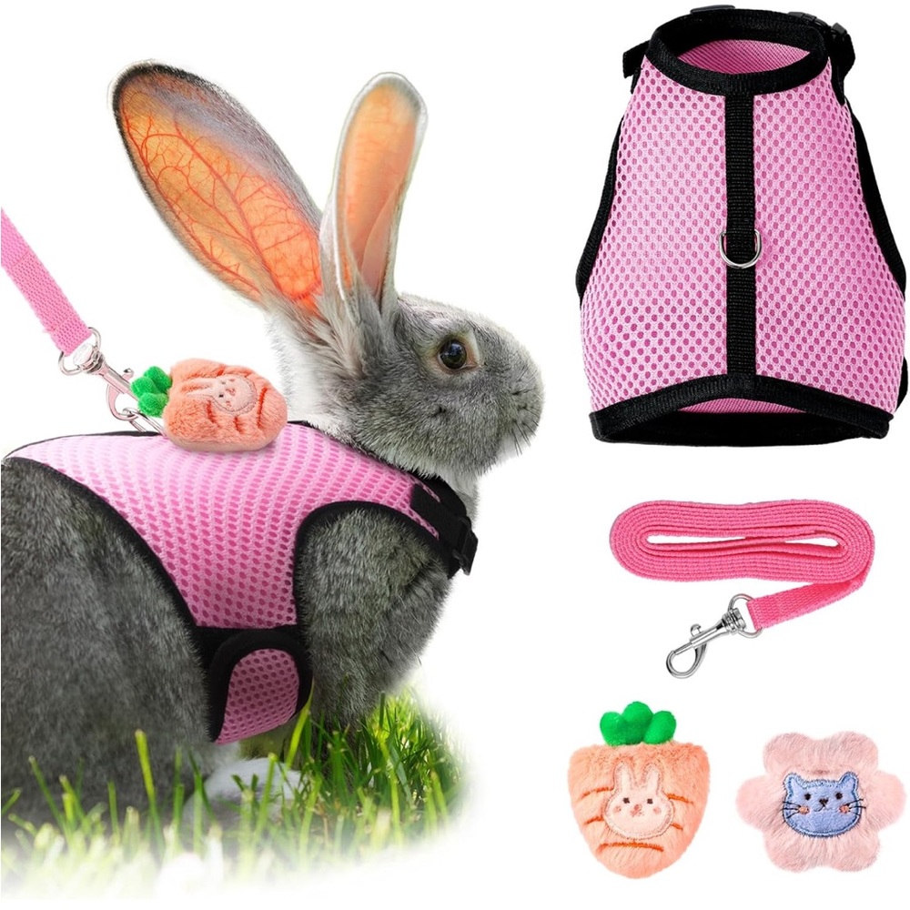 5for$10 Pink Rabbit Harness & Leash Adjustable Breathable Pet Mesh Vest Harness